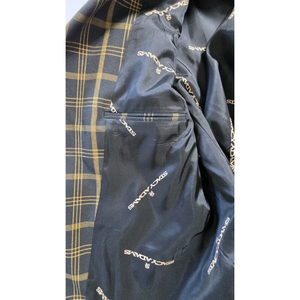Stacy Adams Hugor Trio SA Plaid Jacket Blazer Men 44R Black Gold 7-Button Zoot